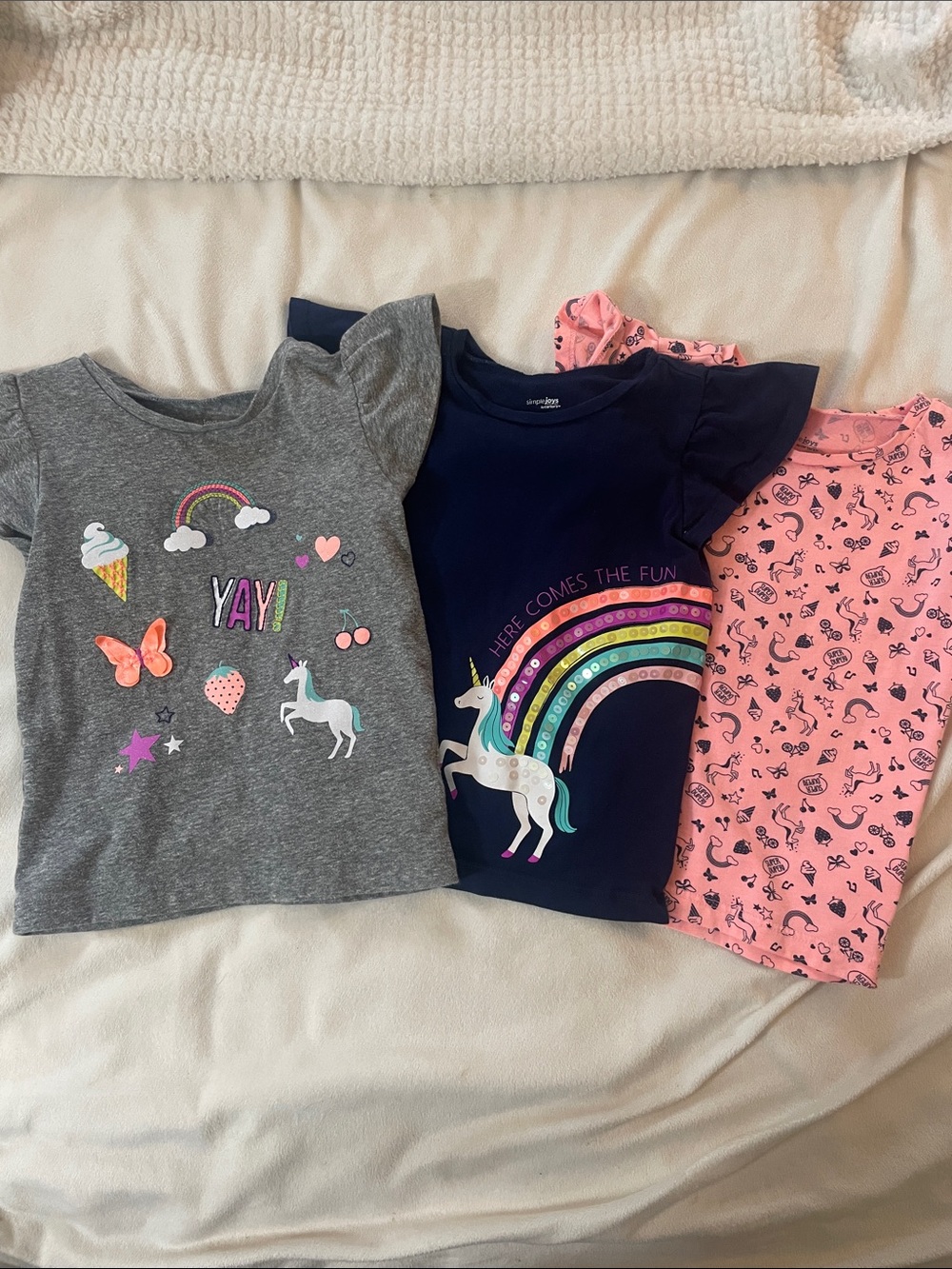 ⭐️Carter's Gray, Navy & Pink Unicorn Rainbow Tee 3 Piece Set